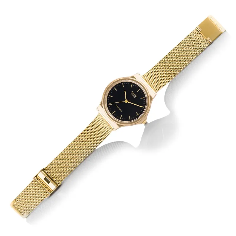 Casio Black Dial Gold-tone Triple-fold Ladies Watch- MQ-24MG-1E